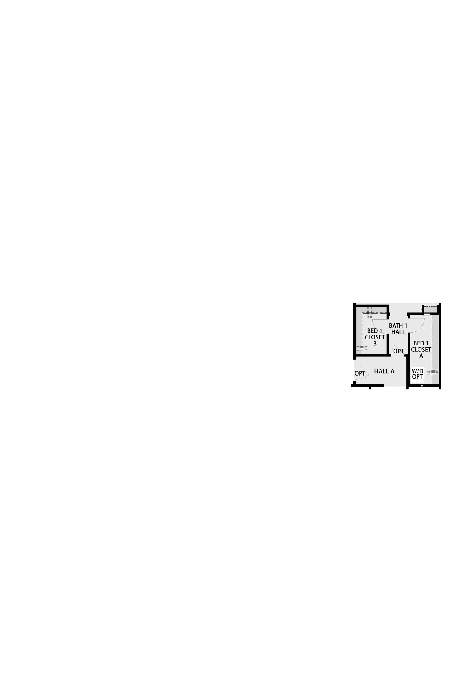 A/B Closet Option structural overlay — reconfigures the primary bedroom closet layout for enhanced organization and space utilization